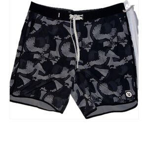 Vuori Black and Gray Board Shorts with Quick-Dry Fabric